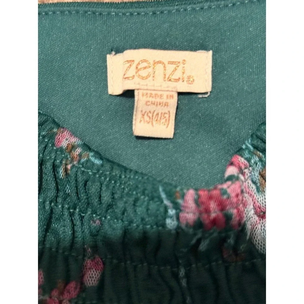 Zenzi Girls Green Floral‎ Tiered Ruffle Dress Size XS (4/5)